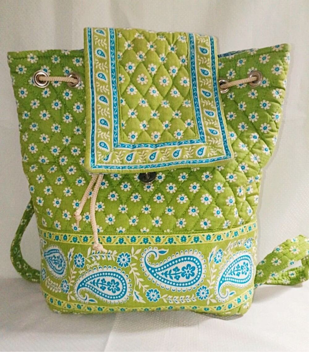 Vera Bradley Floral Paisley Quilted Backpack Apple Green